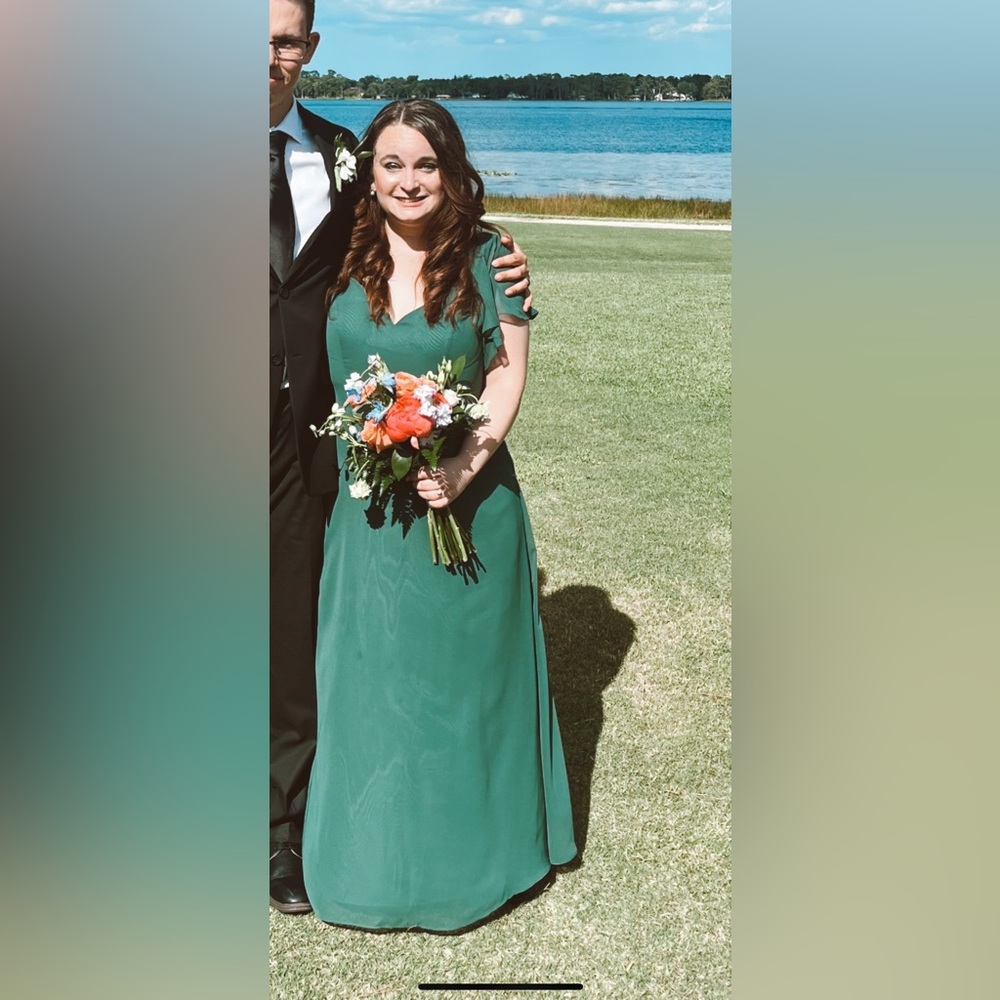 Azazie bridesmaid dress worn once. Dark Green shade. Some alterations on bottom.